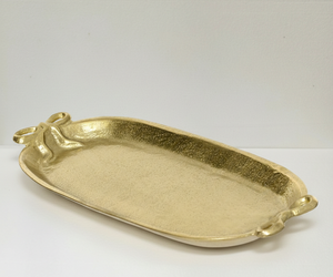 Plateau de service ovale décoratif de luxe avec poignée en forme de nœud pour la maison et les restaurants, pour servir des collations et des boissons - Product Image 1