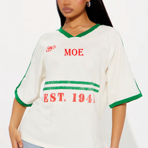 Camiseta deportiva estilo vintage para mujer, cuello en V, manga corta, logotipo personalizado, camiseta de fútbol americano, ropa urbana, venta al por mayor - Product Image 2
