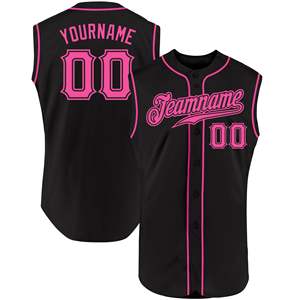 Ropa Deportiva, Jersey de Béisbol Atlético Personalizado, Jersey de Béisbol Negro y Rosa sin Mangas, Absorbente de Humedad, Impresión de Nombre y Número del Equipo, Unisex - Product Image 1