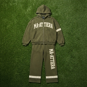 Conjunto de Sudadera con Cremallera y Pantalones Anchos Color Verde Oliva para Hombre, con Detalle de Banda en Contraste y Tachuelas, Estilo Urbano, Personalizable OEM ODM - Product Image 6