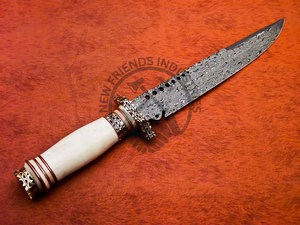 Nueva Edición de Cuchillo de Caza Personalizable de Acero de Damasco para Exteriores con Mango de Hueso de Camello y Latón, Cuchillo Bowie Afilado para Camping y Supervivencia - Product Image 4