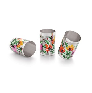 Elegant Stainless Steel Tumbler With Floral Pattern Hand-Made Bohemian Design For Home Hotels Party Use <b>Water</b> Glass On Sale - Product Image 1