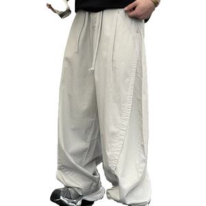 Pantalons décontractés pour hommes en gros, de qualité supérieure, style mi-montant, coupe droite, respirants, couleur unie, en lin, taille plus - Product Image 1