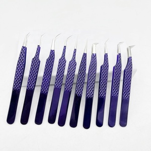 Pinzas para extensión de pestañas de acero inoxidable con recubrimiento en polvo púrpura Punta puntiaguda de volumen sostenible Todo tipo de cuidado personal NOMEX - Product Image 4