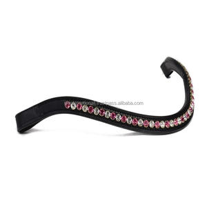 Customized 1 Row Pink & White Crystals Diamante <b>Glass</b> <b>Chain</b> Inlaid Empty Channel Wave Leather Horse Brow Band in Full Cob - Product Image 4