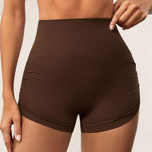 Shorts de sport taille haute pour femme, effet push-up, sans coutures, à compression, taille élastique, couleur unie, directement de l'usine - Product Image 1