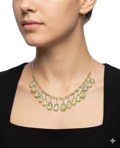 Collier Pendentif Goutte d'Eau en Prehnite Naturelle, Argent Sterling 925, Fait Main, Facetté, Style Bohème, Troisième Qualité Fine - Product Image 1