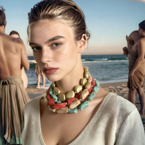 Bohemian Multi-layer Resin Beaded Link Chain Choker Statement <b>Collar</b> Necklace Party Summer Fashion Women's Jewelry - Product Image 2