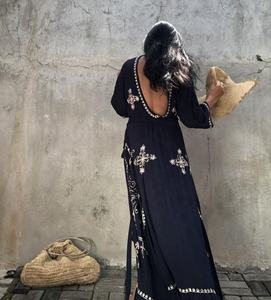 High Quality <b>Women</b> Wear Summer Shiny Embroidery Kimono <b>Kaftan</b> Wrap Dress - Product Image 3