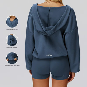 Sweat-shirt à capuche oversize pour femme, col en V profond, ultra doux, très extensible, pull décontracté athleisure - Product Image 3