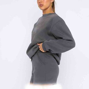 Conjunto de Sudadera de Felpa de 2 Piezas para Mujer, Cuello Redondo, Manga Corta, Corte Holgado, Estampado de Búho de Dibujos Animados, Casual, Primavera/Verano, Diseño con Bolsillo en la Rodilla - Product Image 5