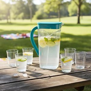 Carafe transparente avec couvercle, verres incassables, ensemble de vaisselle en plastique pour le service - Product Image 3