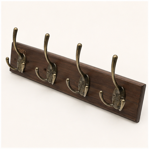 Porte-manteau mural avec 4 crochets en laiton antique, organisateur d'entrée en bois massif pour manteaux, chapeaux et sacs, au prix le plus bas - Product Image 1