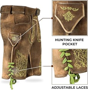 Pantalones de Cuero Bordados de Estilo Antiguo para Hombre, Talla Grande |   Pantalones Cortos de Cuero Bávaro con Aspecto Antiguo |   Hecho a Mano, Ecológico, para el Verano - Product Image 4