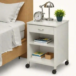 Heavy Duty Freestanding Vertical Hospital Iron <b>Bedside</b> Table with Drawer & Cabinet Polished Surface - Product Image 2