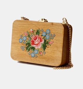 Elegante Bolso de Mano de Madera con Bordado de Mosaico y Cadena, para Bodas, Fiestas, Eventos Nocturnos, Estilo Vintage, Bolso de Moda - Product Image 3