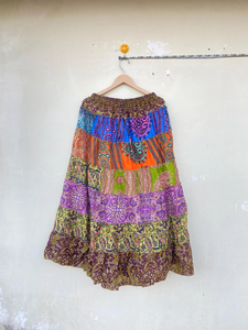 Azul y arco iris Vintage seda Sari hecho a mano niñas faldas regalo para su vestido de danza del vientre - Product Image 4