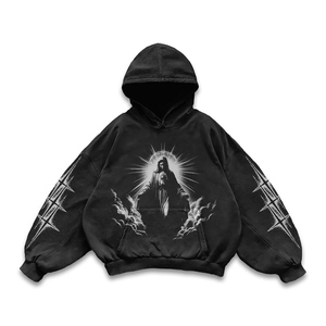 Wholesale Best Sale Custom Streetwear Oversized Hoodie Acid Wash Jesus Saint Printed Cropped Baggy Pullover Hoodies for Men - Product Image 4