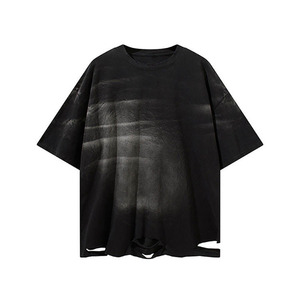 T-shirt tendance personnalisé effet usé délavé, coupe oversize, 100% coton, matière de qualité supérieure, pour un look décontracté ou streetwear, unisexe. - Product Image 6