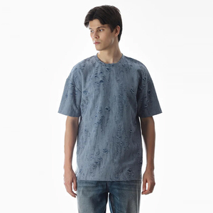 เสื้อยืดโอเวอร์ไซส์สีฟ้าอ่อน ขาดเซอร์ๆ แบบวินเทจ แขนสั้น คอกลม สไตล์สตรีทแวร์ - Product Image 5