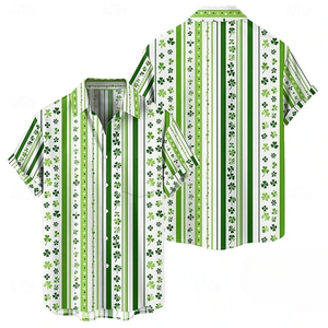 Men's Shirts 3D Printed Lucky Four <b>Leaf</b> Clover Stripe Short Sleeved Shirt Fashion Daily Wear Button Shirt Blouse - Product Image 2
