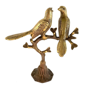 Sculpture artisanale en laiton d'une paire d'oiseaux perchés sur une branche d'arbre, figurines décoratives en métal, objets de luxe pour la maison ou le bureau - Product Image 6