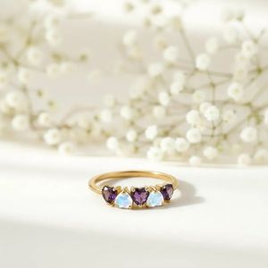 Heart Amethyst Moonstone <b>Ring</b> Purple Gemstone Promise <b>Ring</b> February Birthstone Jewelry 925 Sterling <b>Silver</b> 18K Gold Filled <b>Stack</b> - Product Image 2