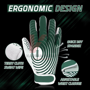 Gants de football américain à adhérence avancée, logo personnalisé, équipement d'entraînement professionnel pour receveurs, haute performance, approvisionnement en gros - Product Image 6