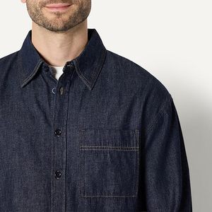 Chemise en jean boutonnée pour homme, coupe ample moderne, 100 % coton, manches longues, été - Product Image 4