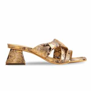 Golden Formal <b>Heeled</b> Sandals FR8331 <b>Slipper</b> - Product Image 4