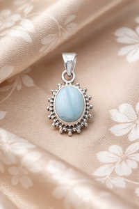 <b>Top</b> Larimar Gemstone 925 Sterling Silver Pendant Handmade Oval Cabochon Sunburst Design <b>Rose</b> Gold Yellow Gold Plated Jewelry Her - Product Image 6
