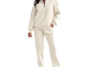 Conjunto Deportivo para Mujer, Color Sólido, Sudadera con Cierre de Media Cremallera y Bolsillos Laterales, Corte Regular, Largo Completo, Calidad Premium - Product Image 1