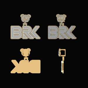 Colgante de Moissanita Personalizado BRK Bear |   Colgante con Nombre Personalizado Estilo Hip Hop |   VVS1 D Color Iced, Plata 925, Certificado GRA |   OEM - Product Image 2