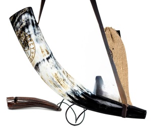 ILAHI's Eco-Friendly Polished Viking Blowing Horn Natural Shape Buffalo Horn Leather Straps Feng Shui Religious Style Uttar - Product Image 2