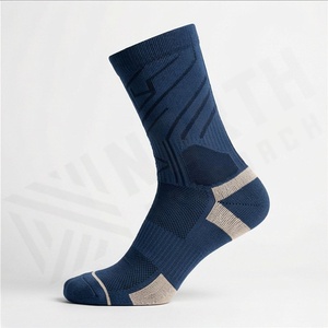 Crew Socks Geometric Pattern Navy Blue Breathable Polyester Spandex Basketball Athletic Socks for Adults Spring Season - Product Image 3