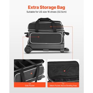 Borsa per 2 Palle da Bowling con Ruote e Scomparto Separato per Scarpe (fino alla Taglia 16 US) - Product Image 5