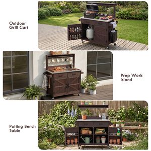 54.1\" Outdoor <b>Kitchen</b> Island Storage Cabinet with <b>High</b> Shelf Large Potting Bench <b>Table</b> Stainless Steel Top S Size - Product Image 6