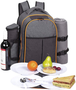 Gray 4 Person Insulated Picnic Backpack Cooler Bag Polyester Outdoor <b>Lunch</b> Rug and Utensil <b>Set</b> - Product Image 4