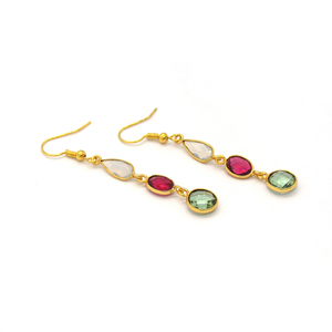 Pendientes Colgantes con Engaste de Bisel, Estilo Bohemio, con Múltiples Gemas de Ópalo Rosa, Fucsia, Verde y Amatista |   Hecho a Mano, Chapado en Oro de 18K - Product Image 1