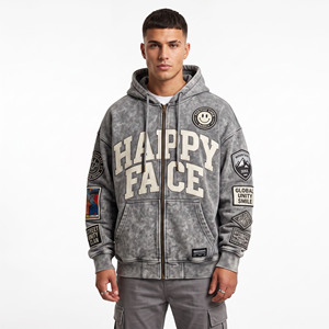 Sudadera con capucha de forro polar para hombre al por mayor, con cremallera completa, bordado personalizado, de algodón 100% pesado, corte holgado y hombros caídos - Product Image 6