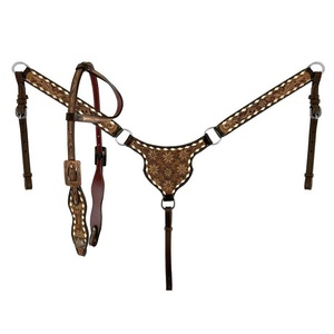 Ensemble d'Équipement Équestre en Cuir Véritable Léger Imprimé Marbre Personnalisé, Comprend une Têtière, une Selle et une Sangle Poitrail, pour Chevaux Western Saisonniers - Product Image 3