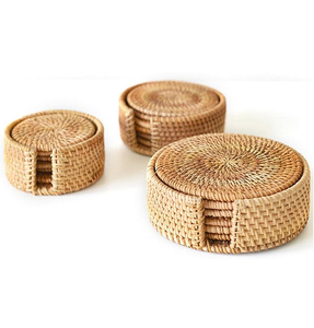 Sous-verres en rotin style bohème, design classique, pour jus, boissons et verres à eau. - Product Image 1