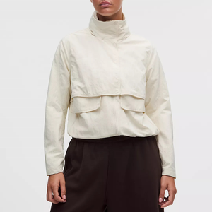 Lightweight Women's Stand Collar Blouson <b>Jacket</b> Full <b>Sleeve</b> Zipper Closure Pockets Windproof Utility <b>Short</b> Length <b>Jackets</b> - Product Image 1