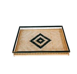 Plateau rectangulaire décoratif en bambou noir et naturel, plateau de service en forme de diamant, plateau à nourriture pour la décoration et le rangement à la maison - Product Image 4