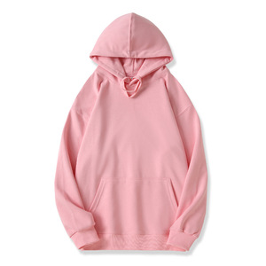 Sudadera con Capucha Oversize Unisex Rosa, Color Sólido, Algodón French Terry, Informal, con Bolsillo, para Otoño - Product Image 1
