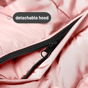 Pink Hooded Windproof <b>Fleece</b> Puffer <b>Jacket</b> Front Fur Trim Zipper Closure Casual Winter Wear Unisex <b>Thick</b> Polyester Wadding Slim - Product Image 3