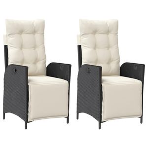 2pcs Black Poly Rattan Reclining Patio <b>Chairs</b> <b>with</b> <b>Footrest</b> - Product Image 2