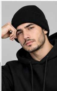 Black Knitted <b>Beanie</b> <b>Hat</b> for Men 100% <b>Wool</b> Winter Warm Cap Casual Solid Color Hand Made Adult Size 56-58CM Cycling - Product Image 4