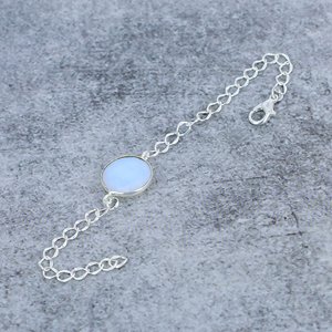 Opalite Round Shape Gemstone 925 Sterling <b>Silver</b> Plated Handmade Bezel Connector <b>Bracelet</b> For Party And Everyday Wear - Product Image 2