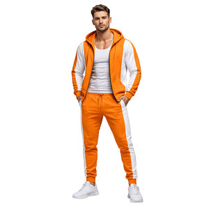 Conjunto Deportivo con Capucha Naranja para Hombre, Chaqueta y Pantalones con Paneles en Contraste, Ropa Deportiva para Correr, Entrenamiento, Gimnasio, Fitness, Conjunto Casual para Trotar - Product Image 4